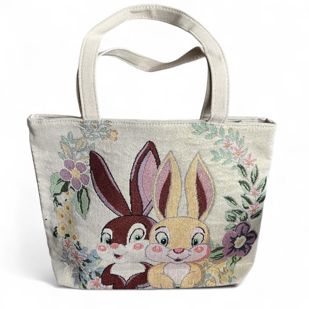 NEW Floral Rabbit Tote Bag | Cute Animal Print Handbag | Rabbit Lover Gift-Cream